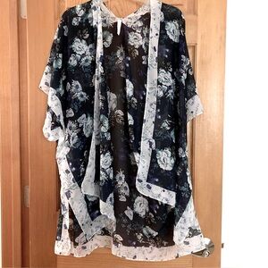 Floral Sheer Navy Kimono, Medium but fits most!